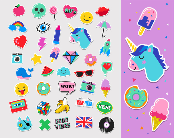 Pop art fashion chic patches, pins, badges and stickers - Vector, Image