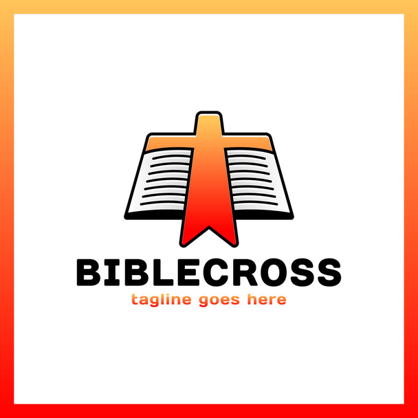 ブックマークのロゴをクロスします。聖書本のロゴタイプ。シンプルな教会のロゴ - ベクター画像