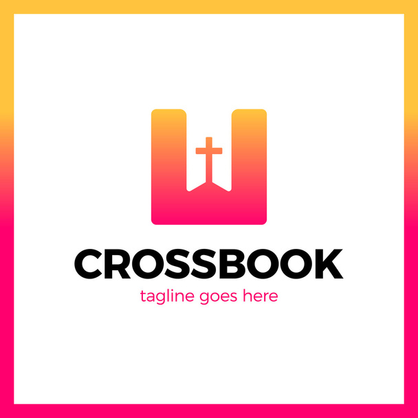 Σταυρός σελιδοδείκτη λογότυπο. Αγία Γραφή βιβλίο λογότυπο. Απλή εκκλησία λογότυπα - Διάνυσμα, εικόνα