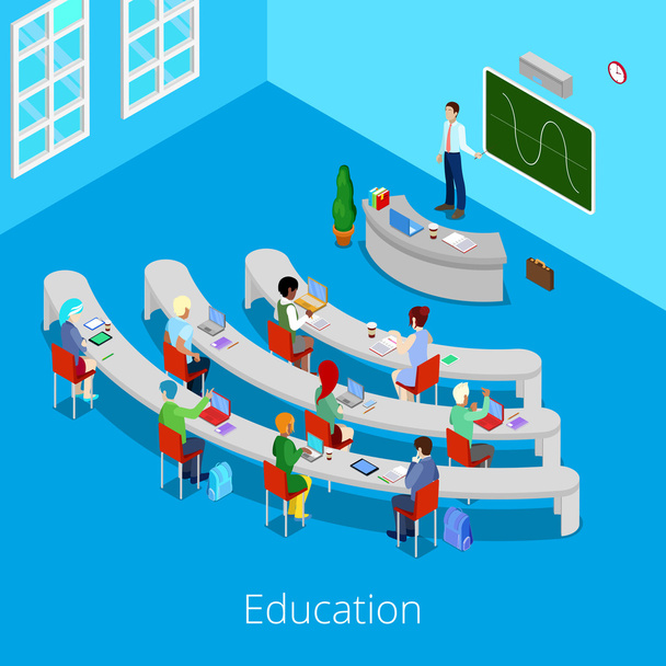 Isometric Educational Process. Flat 3d University Lecture Room with Teacher and Students. Vector illustration - Vector, Image