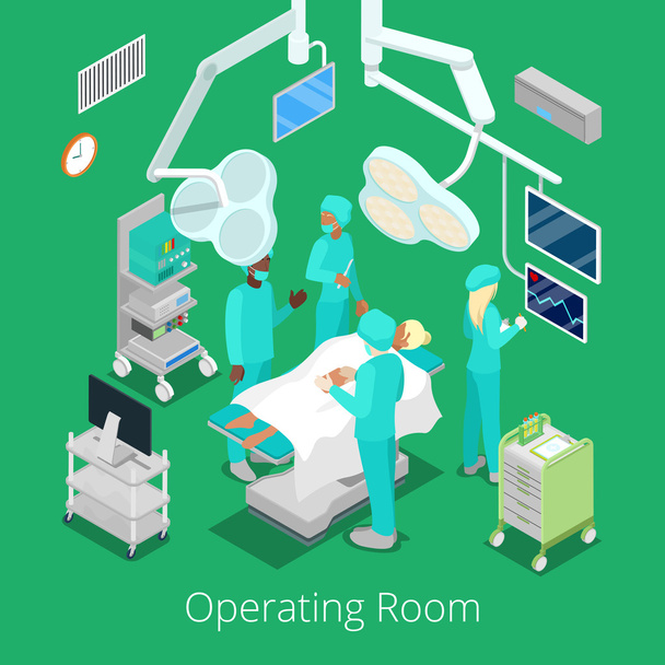 Chirurgie isométrique salle d'opération avec les médecins sur le processus d'opération. Illustration vectorielle
 - Vecteur, image