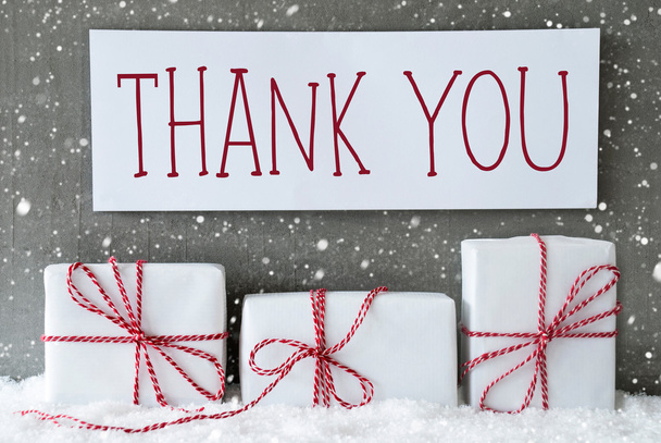 White Gift With Snowflakes, Text Thank You - Fotoğraf, Görsel