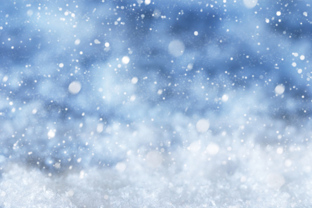 Blue Christmas Background With Snow, Snwoflakes - Фото, зображення