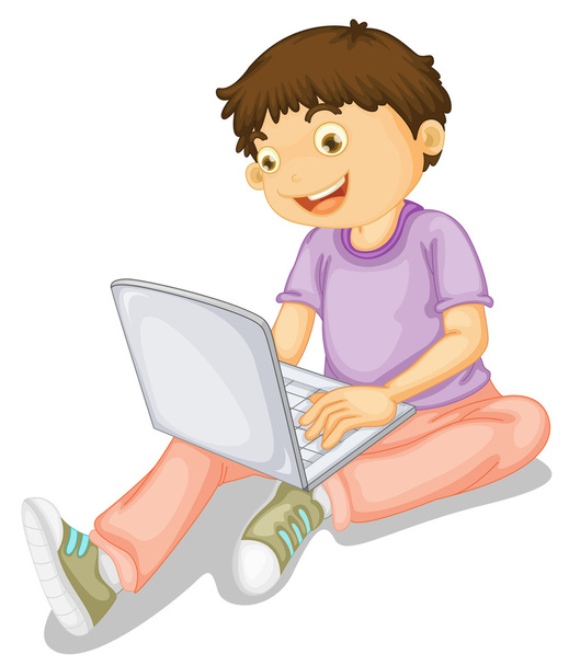 a boy and laptop - Διάνυσμα, εικόνα