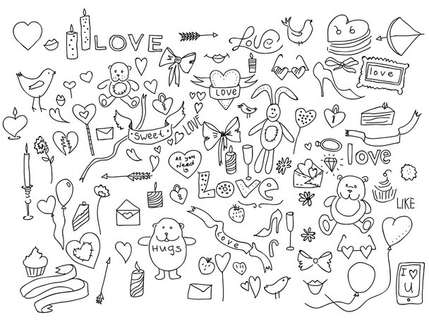 Hand drawn love doodle icons - Photo, Image