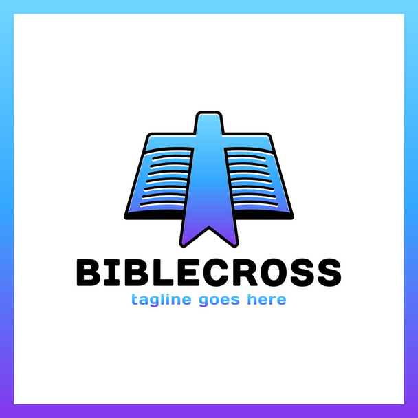 Kreuz Lesezeichen-Logo. Bibelbuch-Schriftzug. Einfache Kirchenlogos - Vektor, Bild