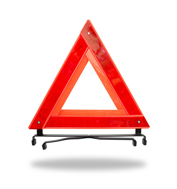 Red emergency triangle on a white and clipping path  - Foto, Bild