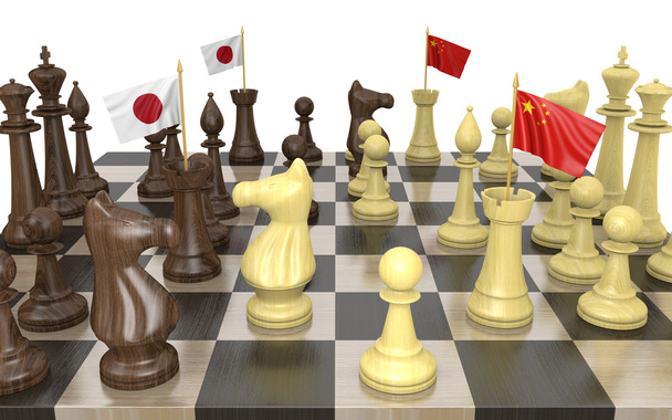 Japan and China foreign policy strategy and power struggle, 3D rendering - Photo, Image