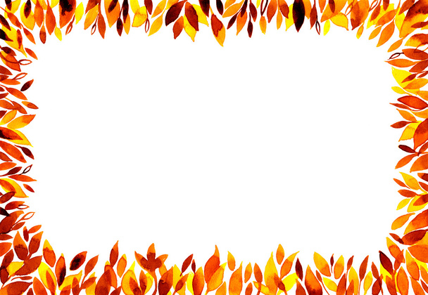 Watercolor background with frame of autumn leaves - Foto, Imagen