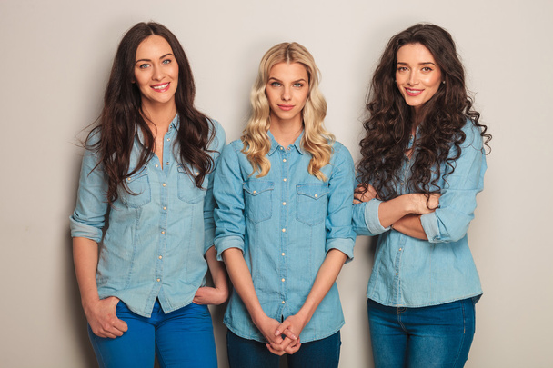 group of three casual women in jeans clothes  - Photo, Image