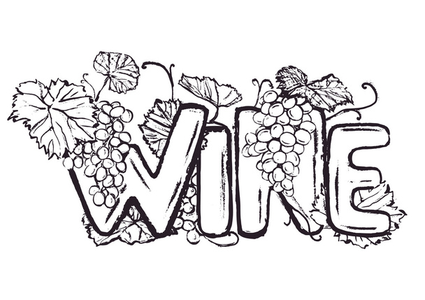 Tinta dibujado a mano letras de vino
  - Vector, imagen