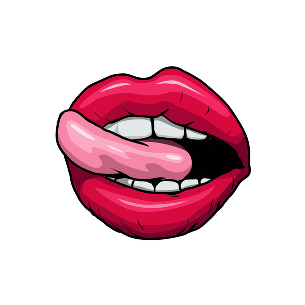 Frau leckt sexy rote Lippen. - Vektor, Bild
