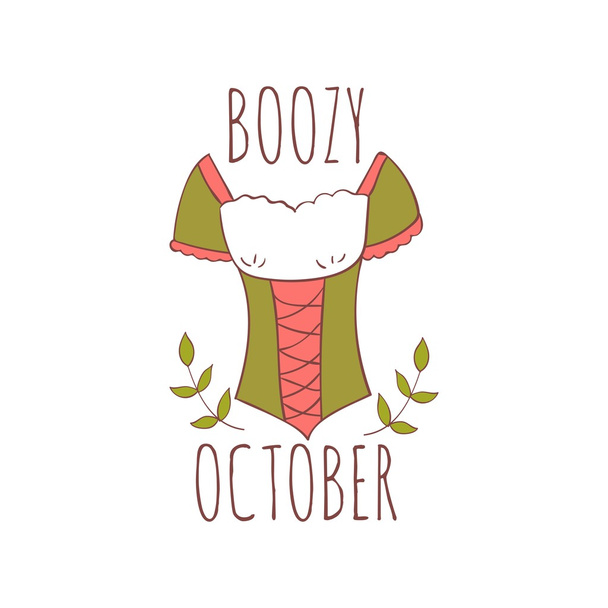 Hand drawn card with  dirndl, traditional bavarian clothing  isolated on white background. October. Boozy october. - Vector, afbeelding