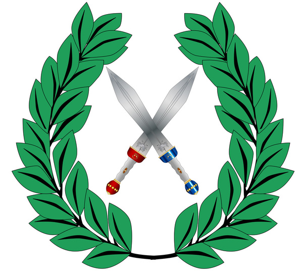 Krone aus Olivenblättern mit Schwertern - Vektor, Bild