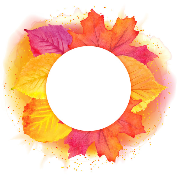 Round border of various autumn leaves isolated on white. Vector. - ベクター画像