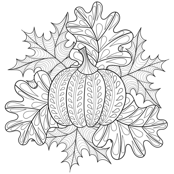 Vector herfst patroon achtergrond met pompoen, esdoorn en eik l - Vector, afbeelding