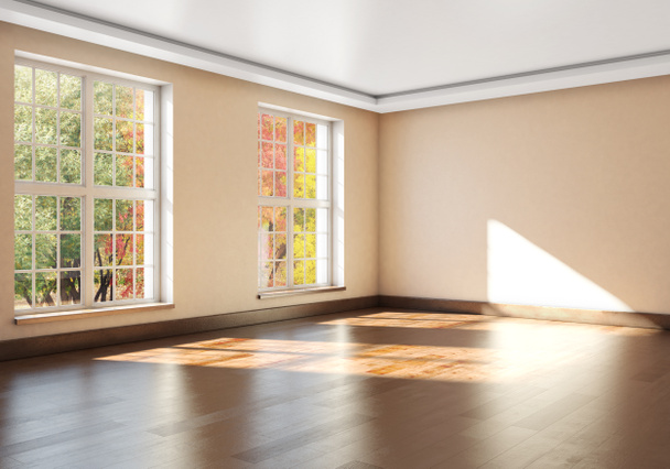 Mockup interior vazio com grandes janelas. Renderização 3d
 - Foto, Imagem