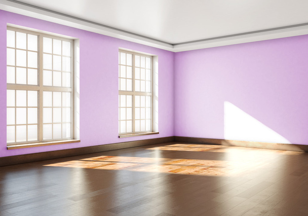 3D vykreslování prázdný interiéru. Prázdné pokoje s parketovými podlahami - Fotografie, Obrázek