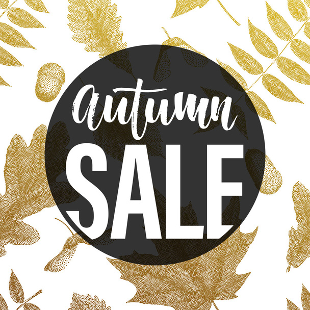 Autumn sale poster. Gold vintage leaves banner - Wektor, obraz