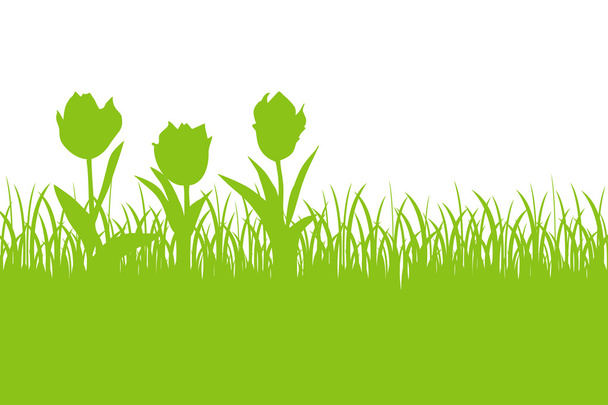 Tulips and grass green silhouette  - Vektori, kuva