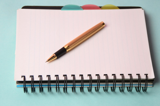 Notebook en pen. Open dagboek en pen om te registreren - Foto, afbeelding