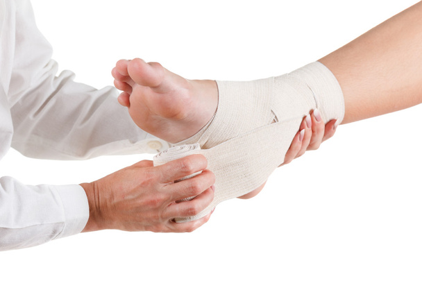 Elastic supportive orthopedic bandage, compression stabilizer ankle, isolated on white - Foto, Imagen