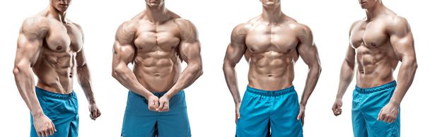 collage of image. Muscle man posing in studio - Fotografie, Obrázek