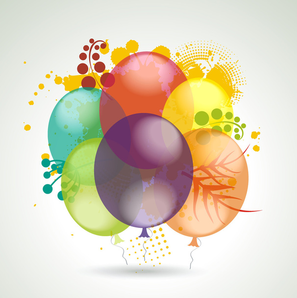 Realistic Balloons Flying with Plants for Party and Celebrations - Vector, Image
