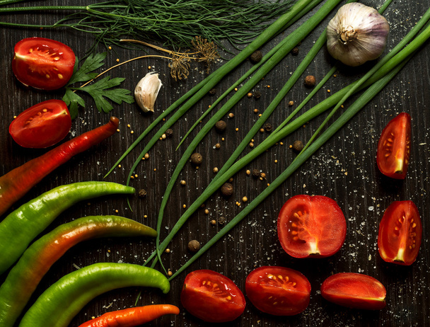 Vegetables and spices - Fotoğraf, Görsel
