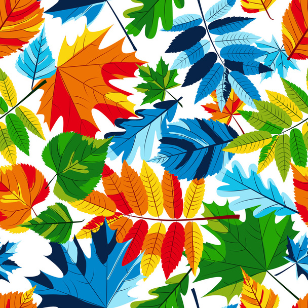 Vector autumn leaves seamless pattern. Multicolor fall background with leaves. - Διάνυσμα, εικόνα