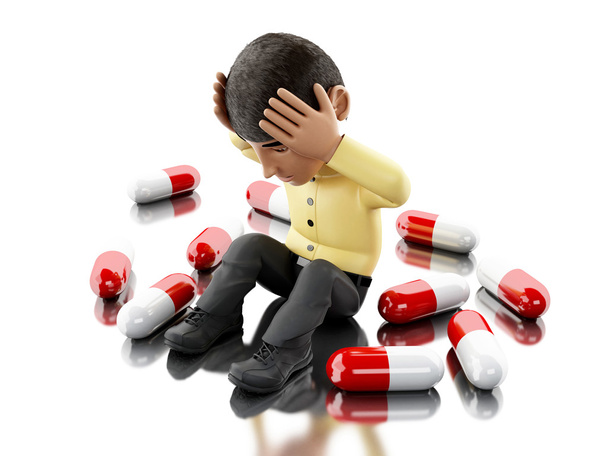 3d people with headache, needs pills. - Foto, imagen