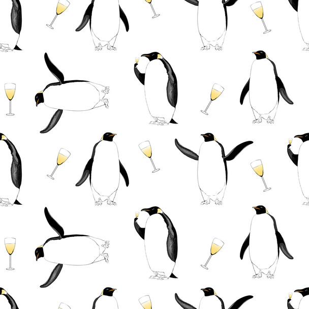 New Year 2017, Christmas vector seamless pattern with penguin - Vector, Image