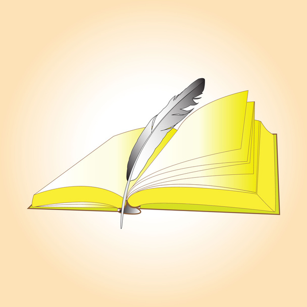 цветное изображение открытой книги и пера
 - Вектор,изображение