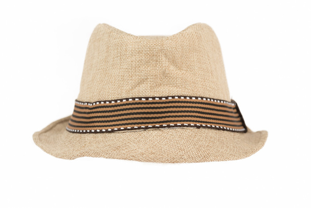 Beyaz kafes kahverengi Fedora şapka - Fotoğraf, Görsel