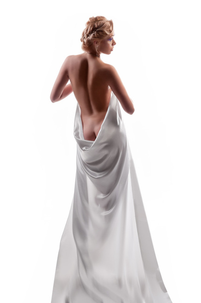 白い背景上に分離されて美しい若い裸の女性 - 写真・画像