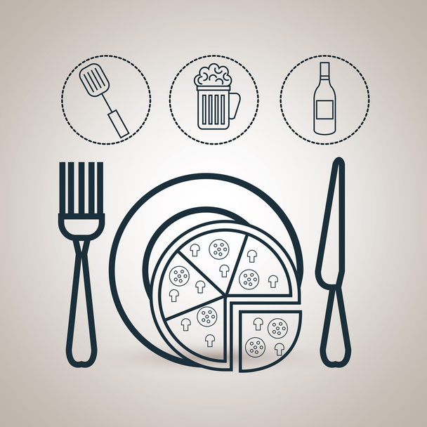 pizza plate fork icon - Vector, Image