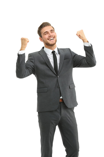 Lucky handsome businessman celebrating. Winner  laughing man - Photo, image