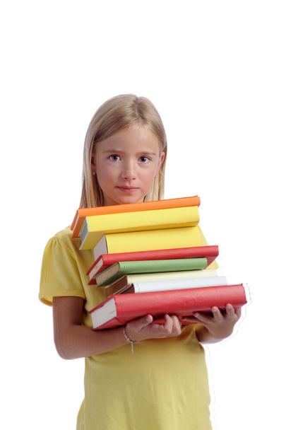 Girl with stack of books - Foto, Imagen