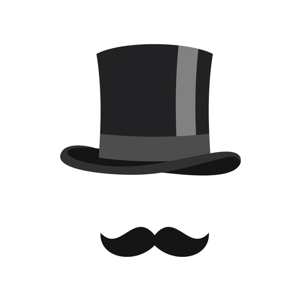 Cylinder and moustaches icon, flat style - Vetor, Imagem