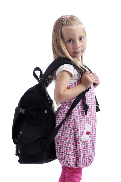 Little girl with heavy backpack - Fotoğraf, Görsel