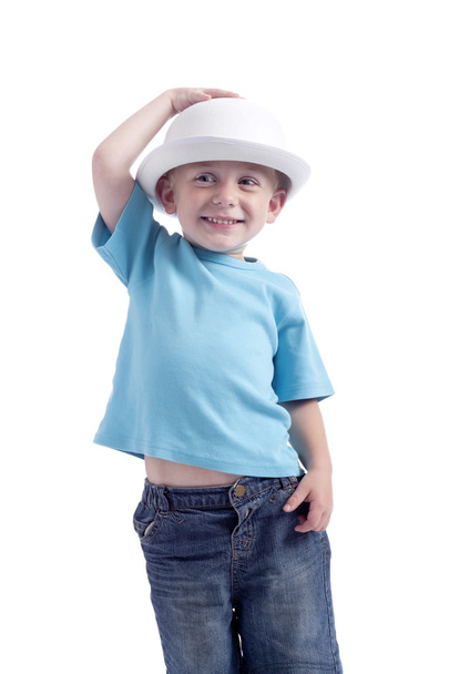 Little boy with white bowler hat - Фото, изображение