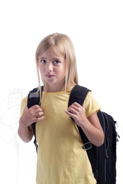 Back to school: girl with heavy bagpack - Foto, immagini