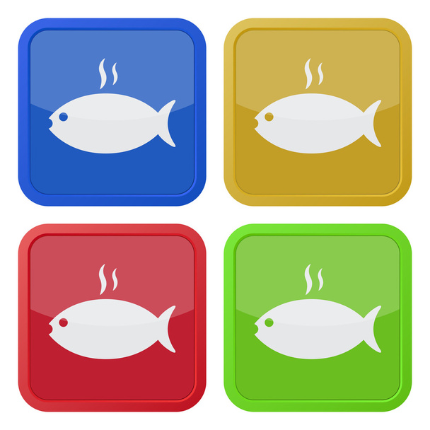 set of four square icons, grilling fish with smoke - Vector, Image
