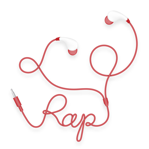 Earphones, In Ear type red color and rap text made from cable is - Vector, Image
