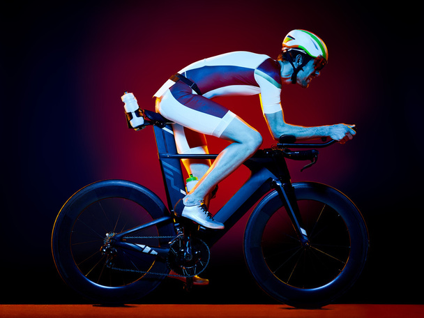 man cyclist cycling bicycle triathlon isolated - Фото, изображение