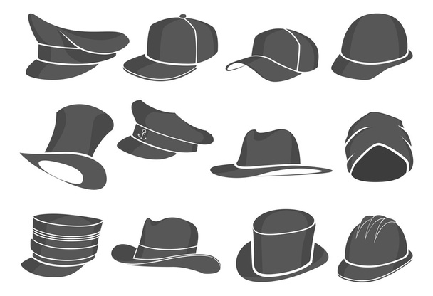 Set of gray flat hats  - Vector, imagen