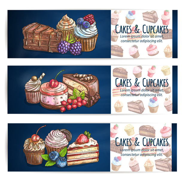 Bakkerij, snoepgoed, gebak, desserts-poster - Vector, afbeelding
