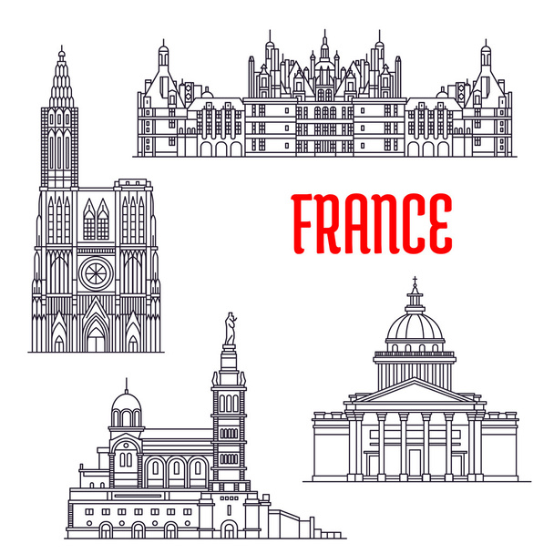 Historic buildings and sightseeings of France - Vector, Image