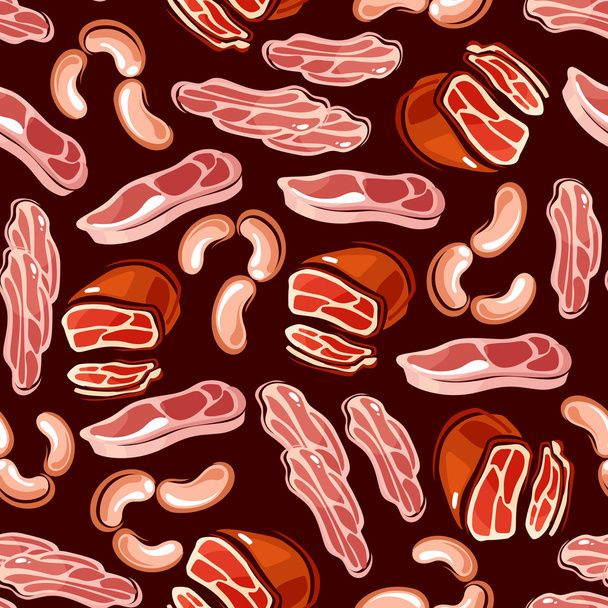 Vlees, worst, bacon naadloze achtergrond - Vector, afbeelding