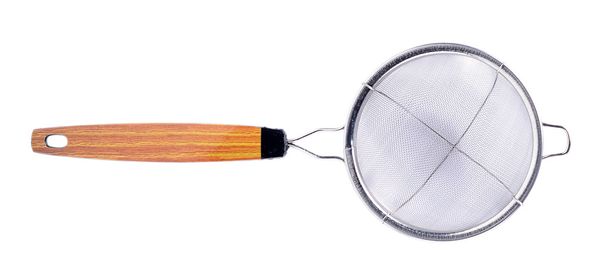 Metal sieve a wood handle isolated on white background - Photo, Image